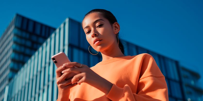Mujer consulta ofertas de posventa de SEAT en su smartphone.
