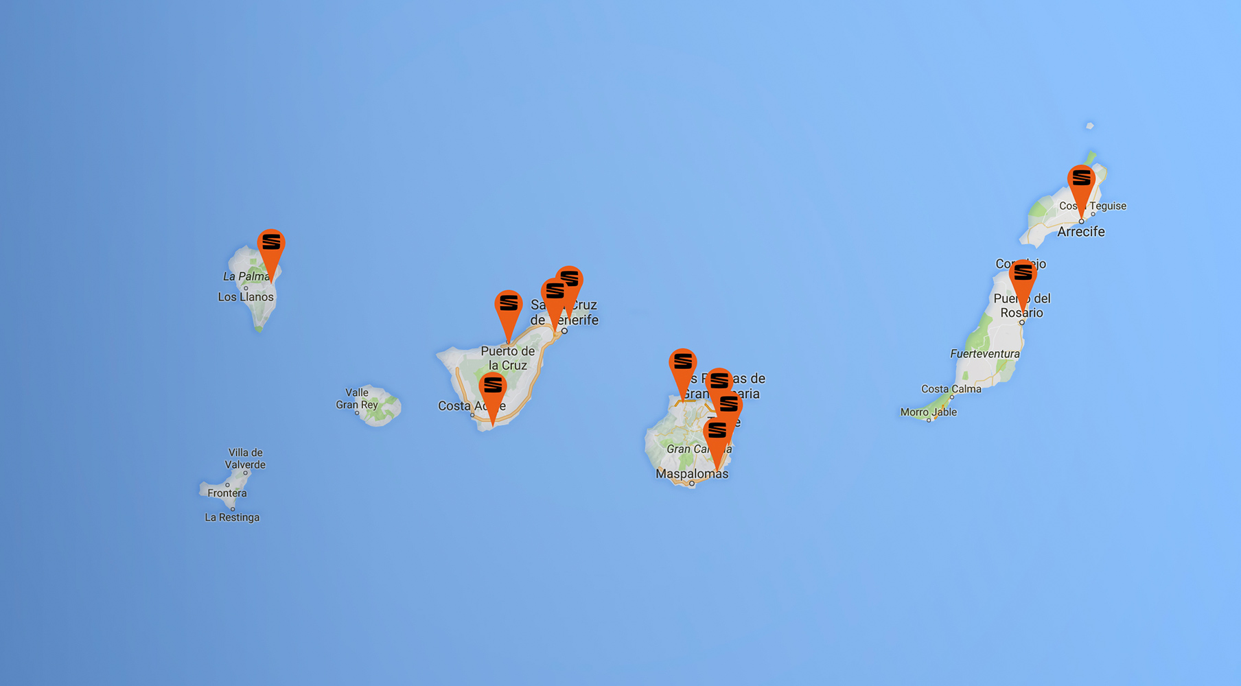 Mapa de los concesionarios SEAT en las Islas Canarias