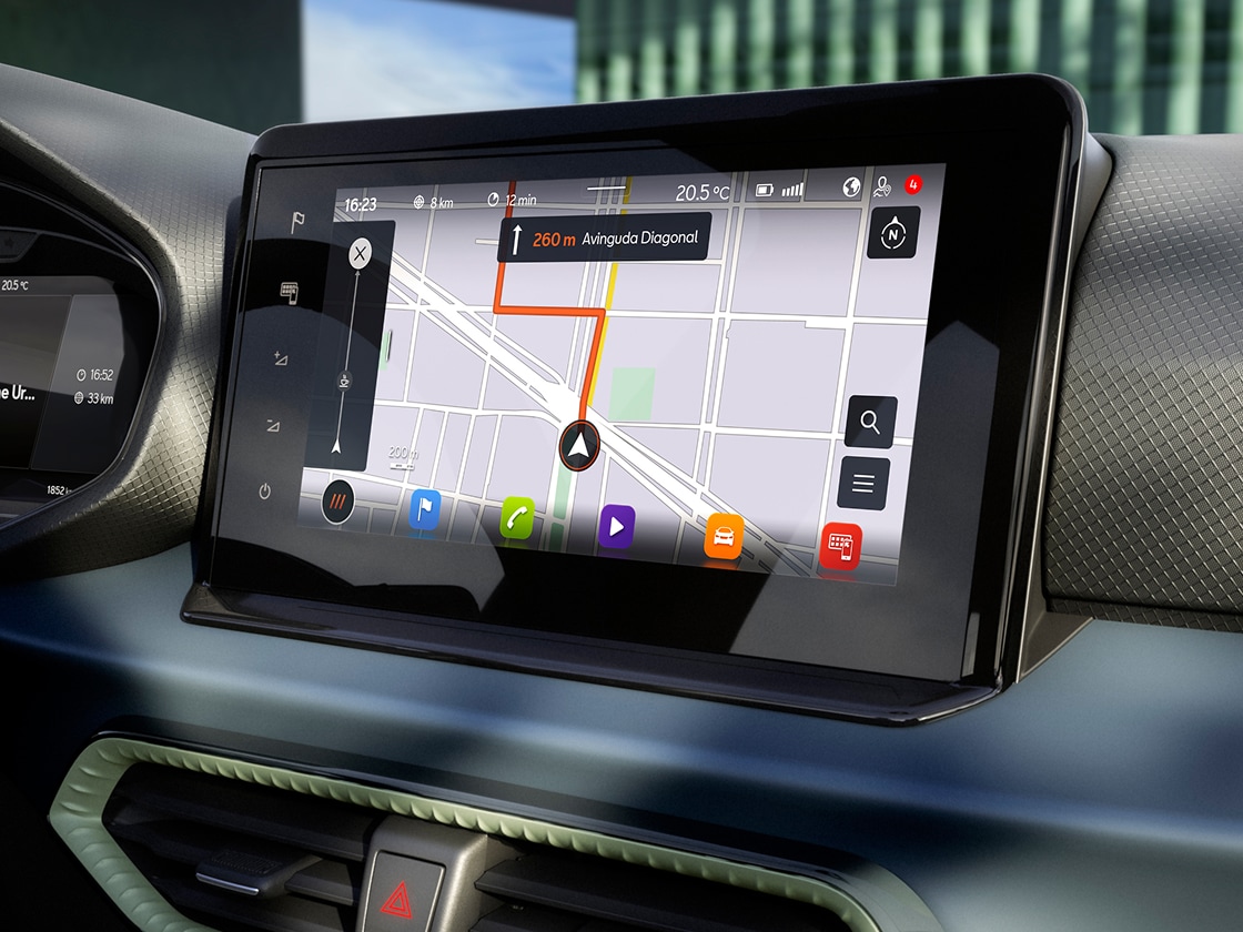 : Vista del interior del SEAT Arona con pantalla táctil con seat connect : Vista del interior del SEAT Arona con pantalla táctil con seat connect