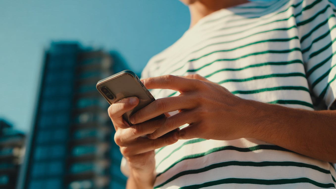 Hombre usando su smartphone para mostrar lo fácil que es acceder a distancia al coche, gracias a my seat app Hombre usando su smartphone para mostrar lo fácil que es acceder a distancia al coche, gracias a my seat app
