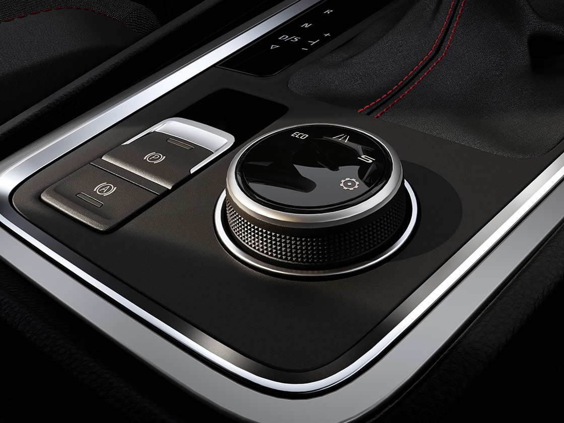 Primer plano del interior de la función de perfil de conducción, que te permite personalizar el comportamiento y los modos de tu Ateca.