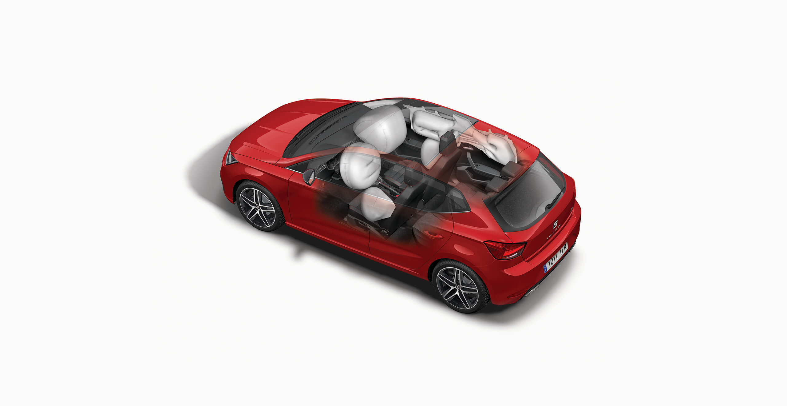 Sistema de seguridad del SEAT Ibiza de cinco puertas con los airbags al detalle