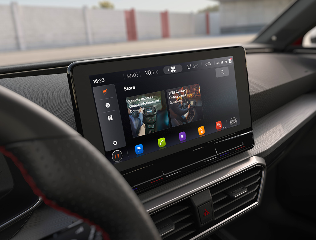 SEAT León vista interior de la pantalla de Infotainment Online