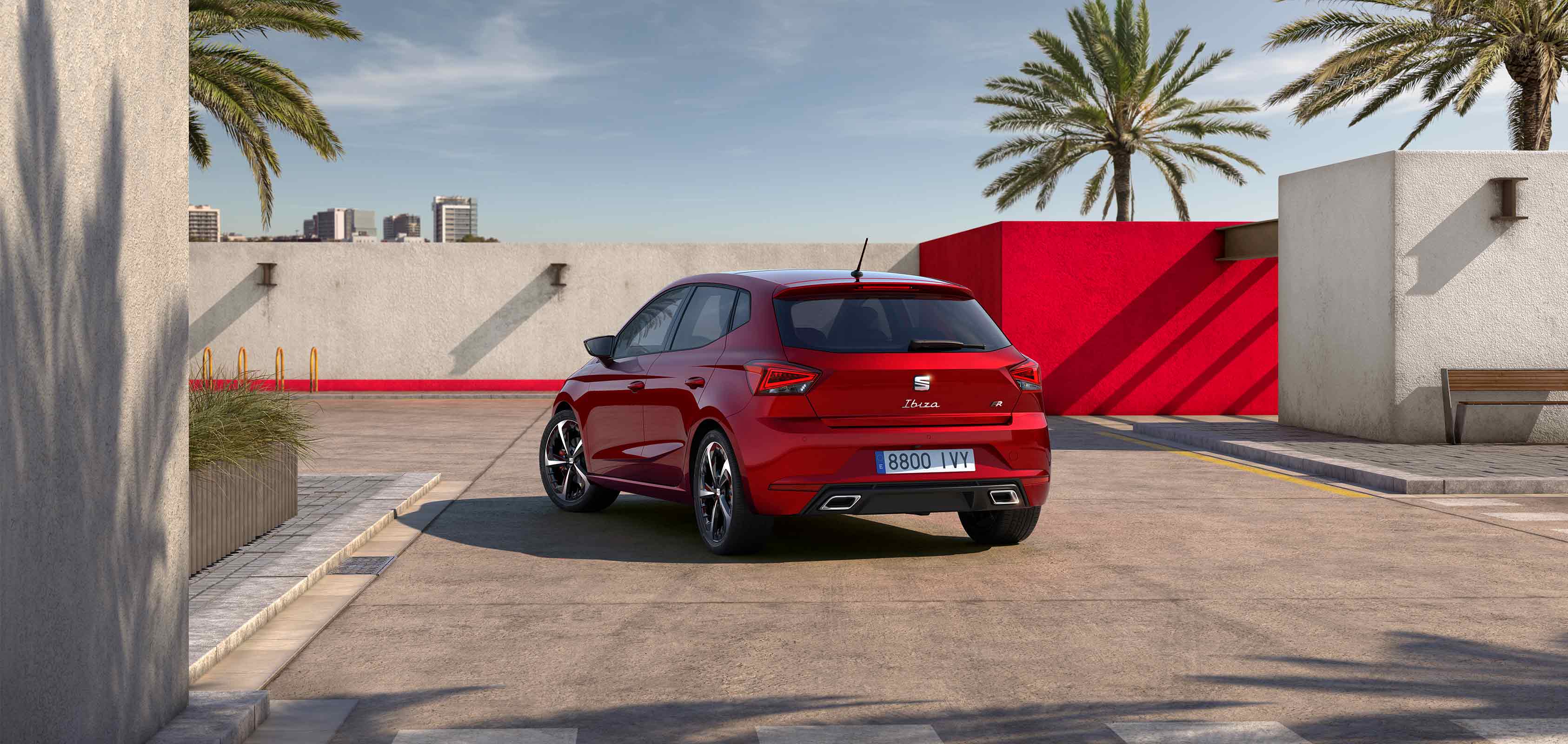 Rear view of the SEAT Ibiza desire red colour