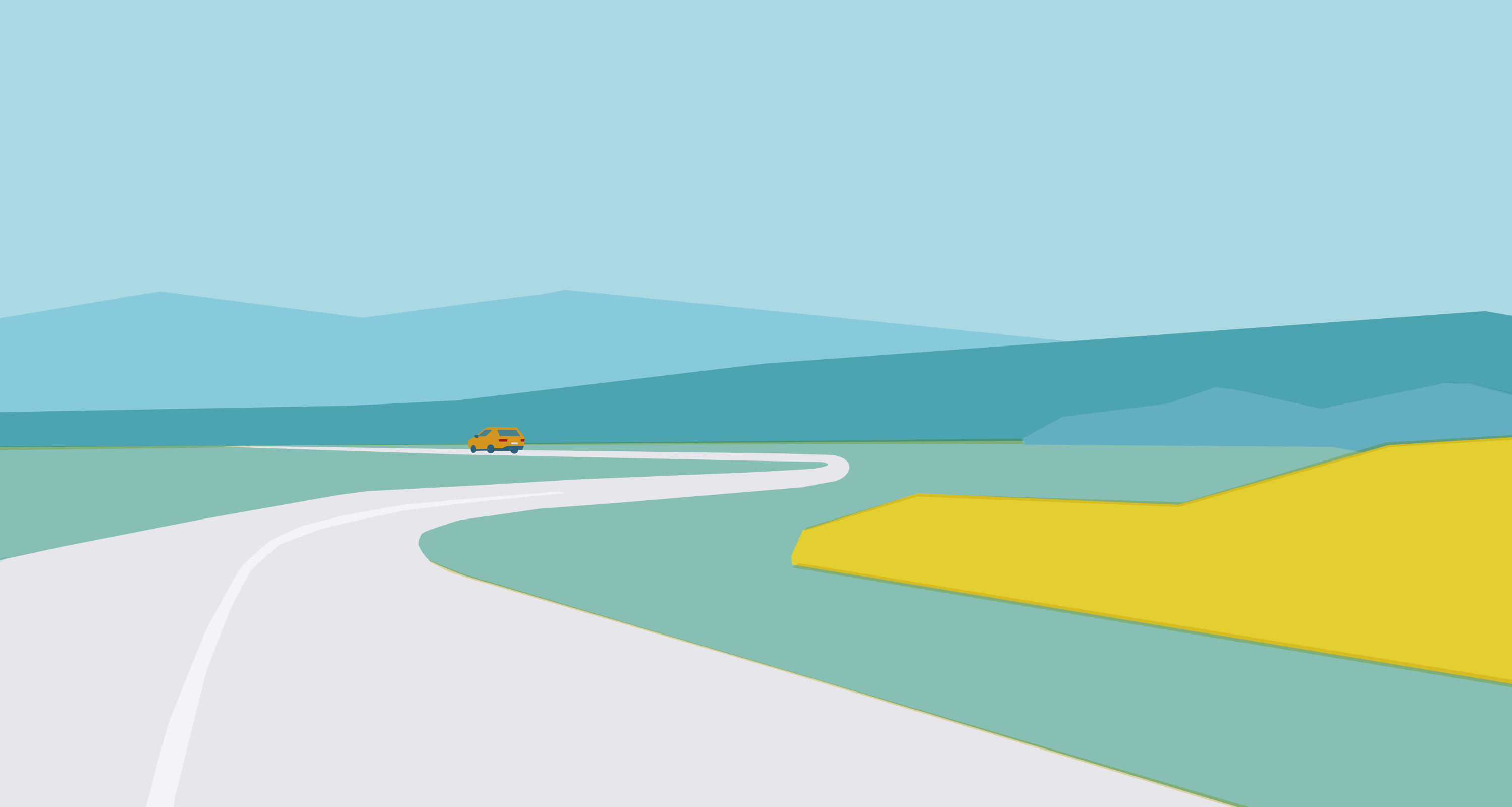 Pintura de una larga carretera con un coche SEAT al final de ella