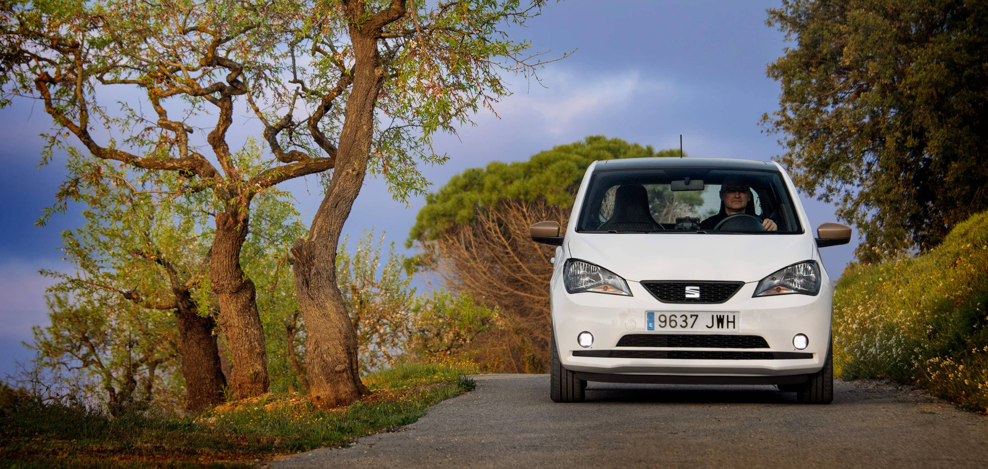 Vista frontal del SEAT Mii en carretera