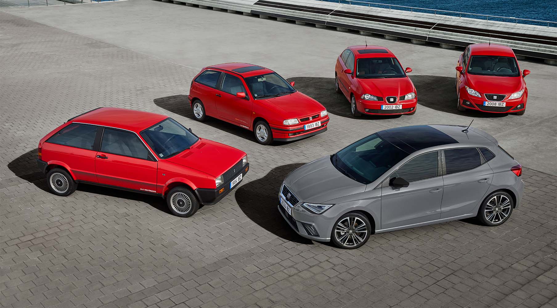 Celebrating 40 years of the seat ibiza vehicle, five different version of the iconic car
